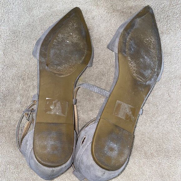 Olivia Miller Gray Faux Suede Pointed Toe Ankle Strap Flats Size 7.5 – D’Orsay - Picture 6 of 7